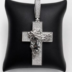 925 Sterling Silver 2.20CT MOISSANITE Jesus Cross Men’s Pendant